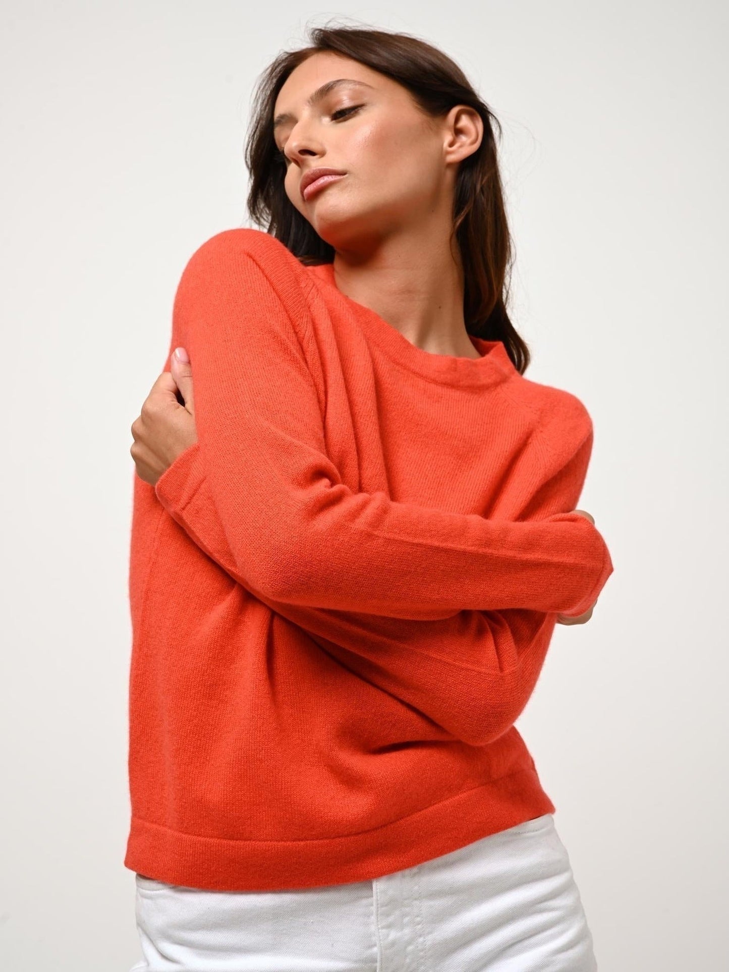 ECRIN pull col rond orange 100% cachemire