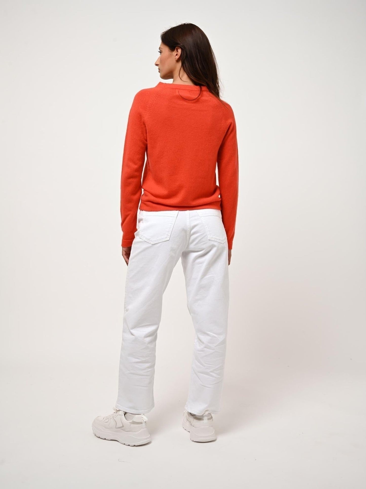 ECRIN pull col rond orange 100% cachemire