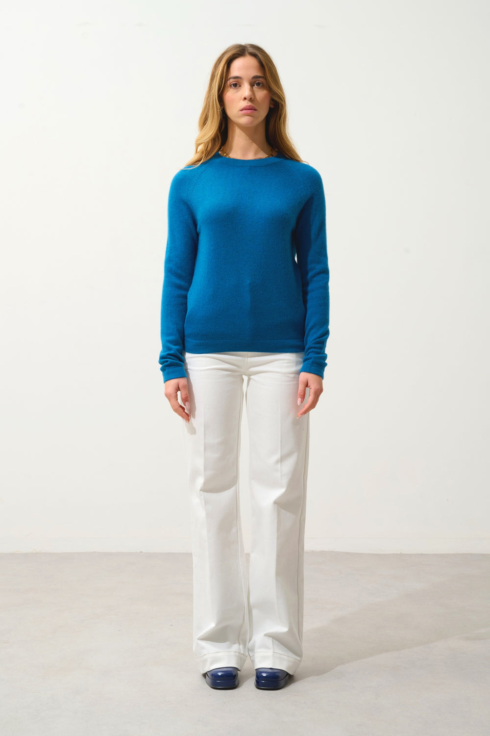 ECRIN Pullover mit Rundhalsausschnitt Pfau 100% Kaschmir