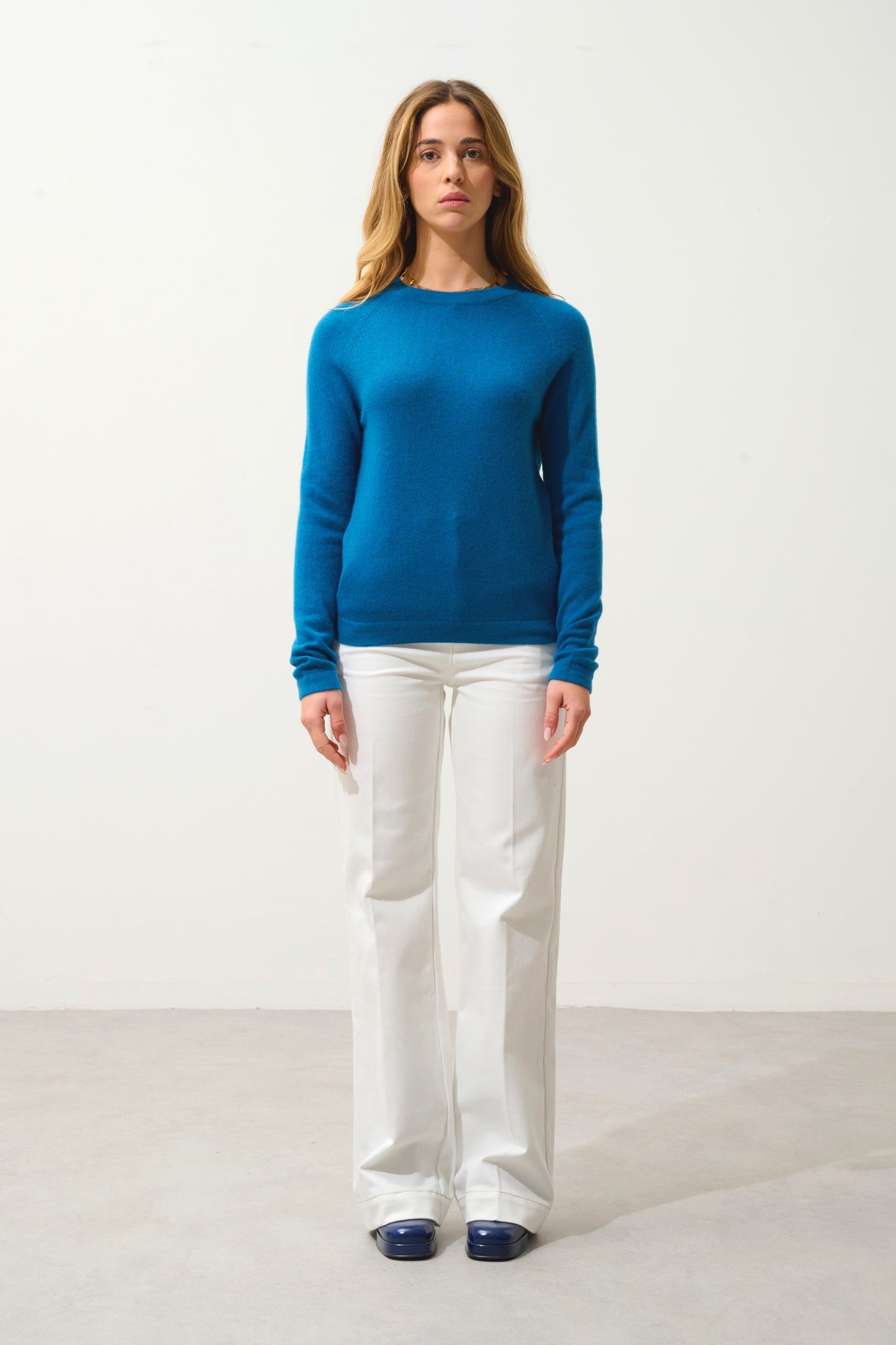 ECRIN Pullover mit Rundhalsausschnitt Pfau 100% Kaschmir