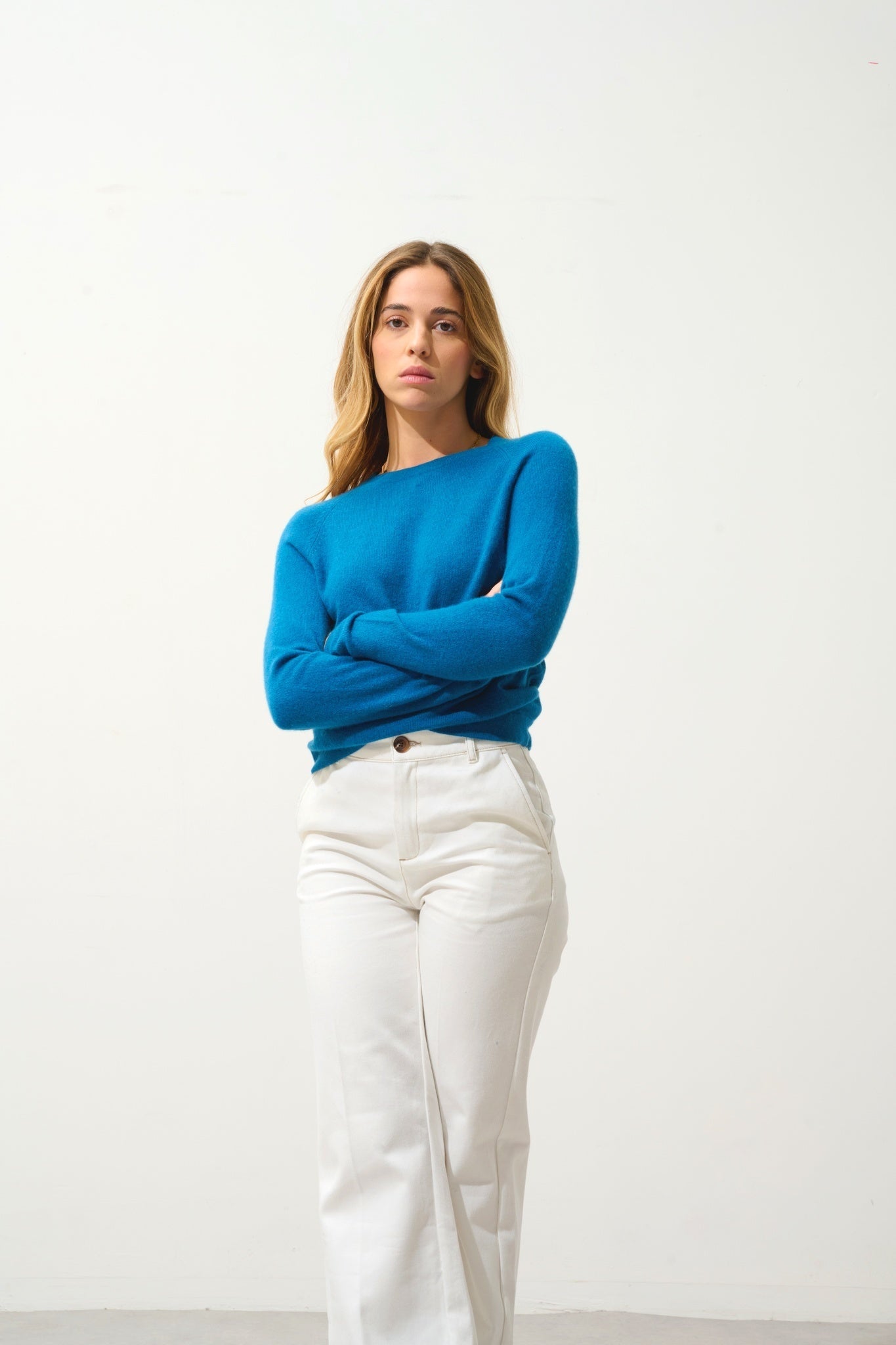 ECRIN Pullover mit Rundhalsausschnitt Pfau 100% Kaschmir