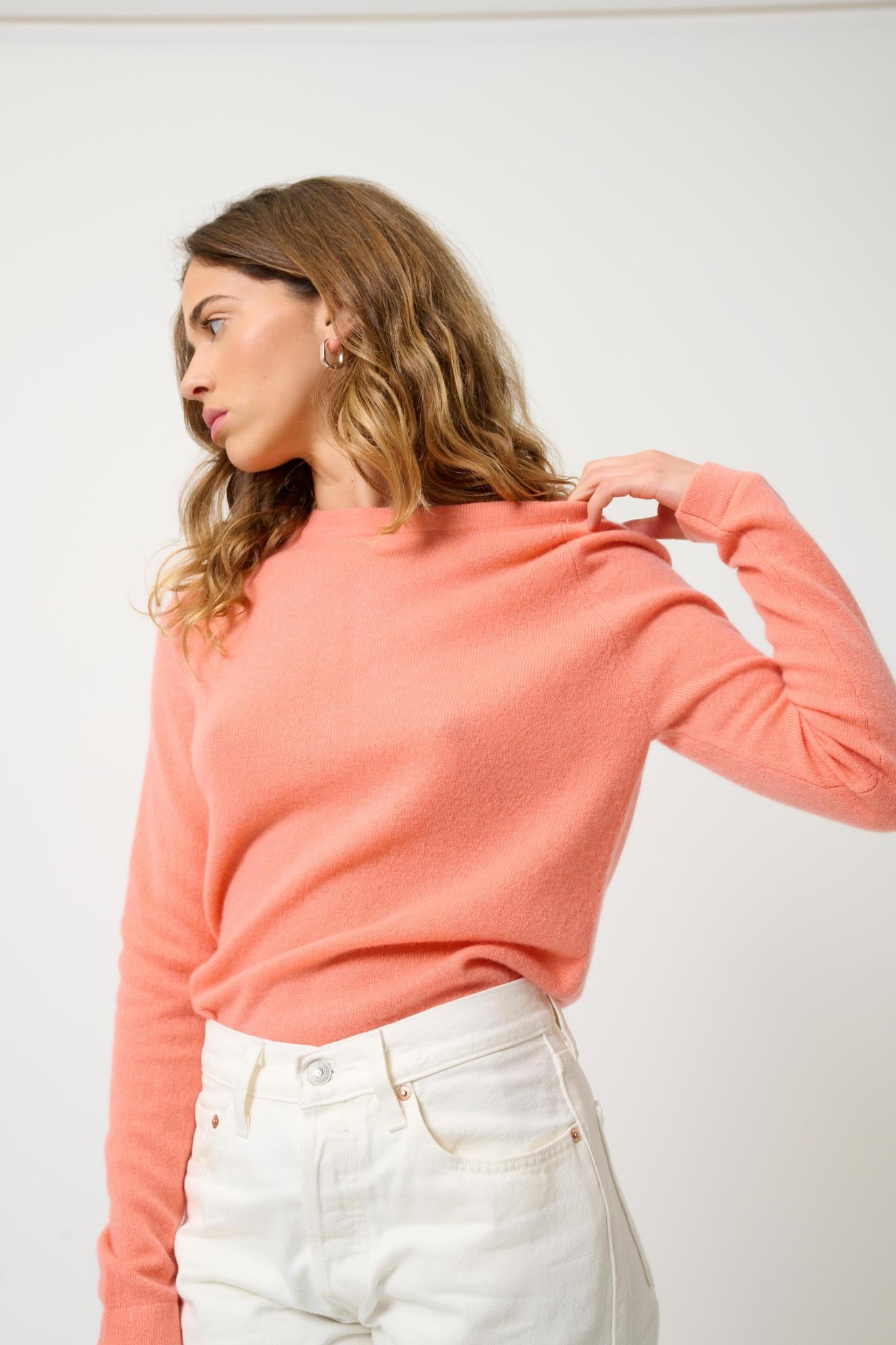 ECRIN peach round-neck sweater 100% cashmere