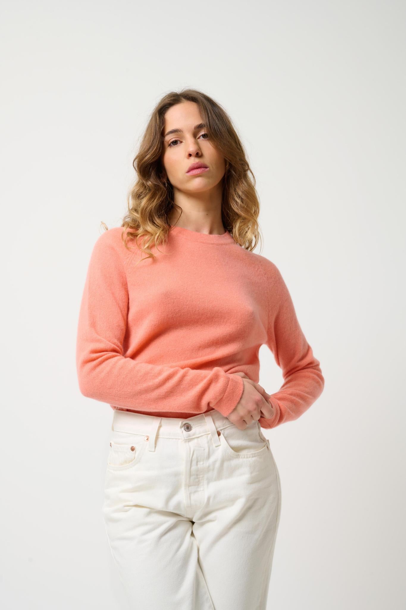 ECRIN peach round-neck sweater 100% cashmere