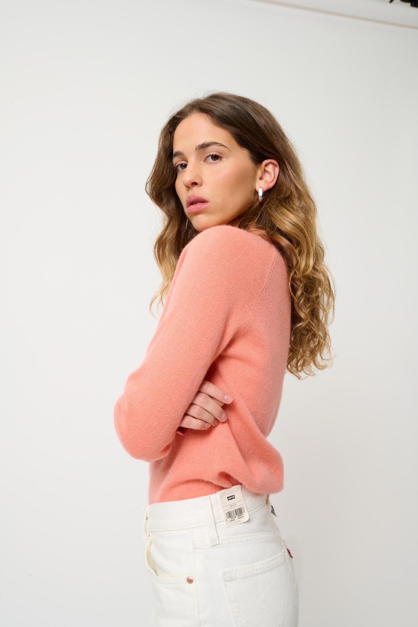 ECRIN peach round-neck sweater 100% cashmere