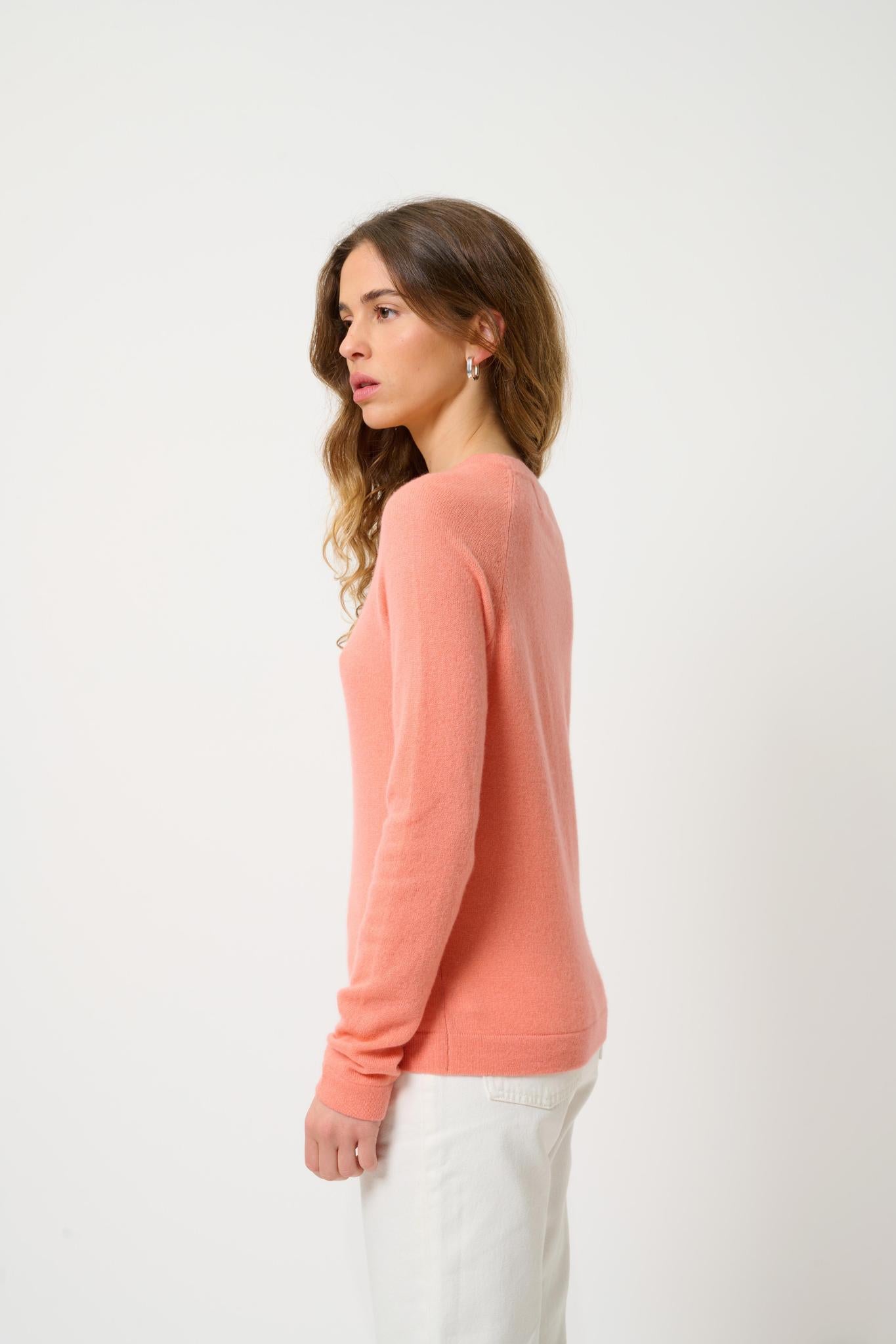ECRIN peach round-neck sweater 100% cashmere