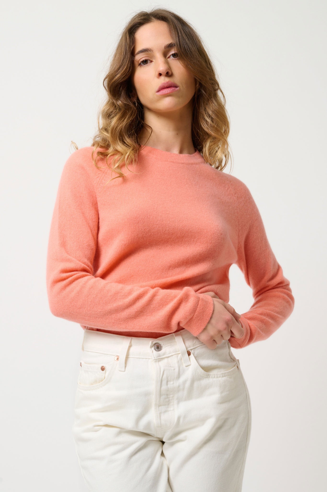 ECRIN pull col rond pêche 100% cachemire