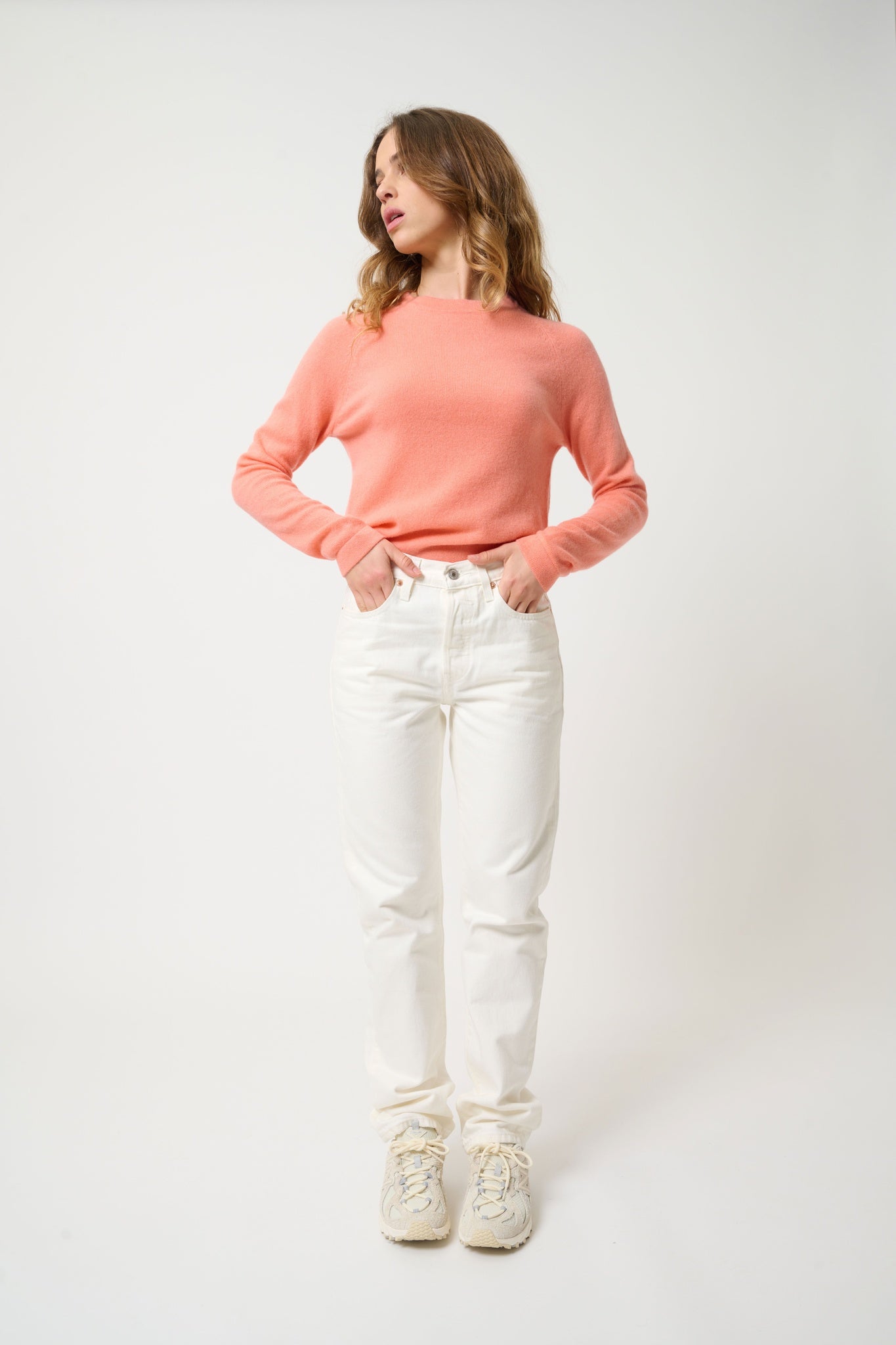 ECRIN pull col rond pêche 100% cachemire