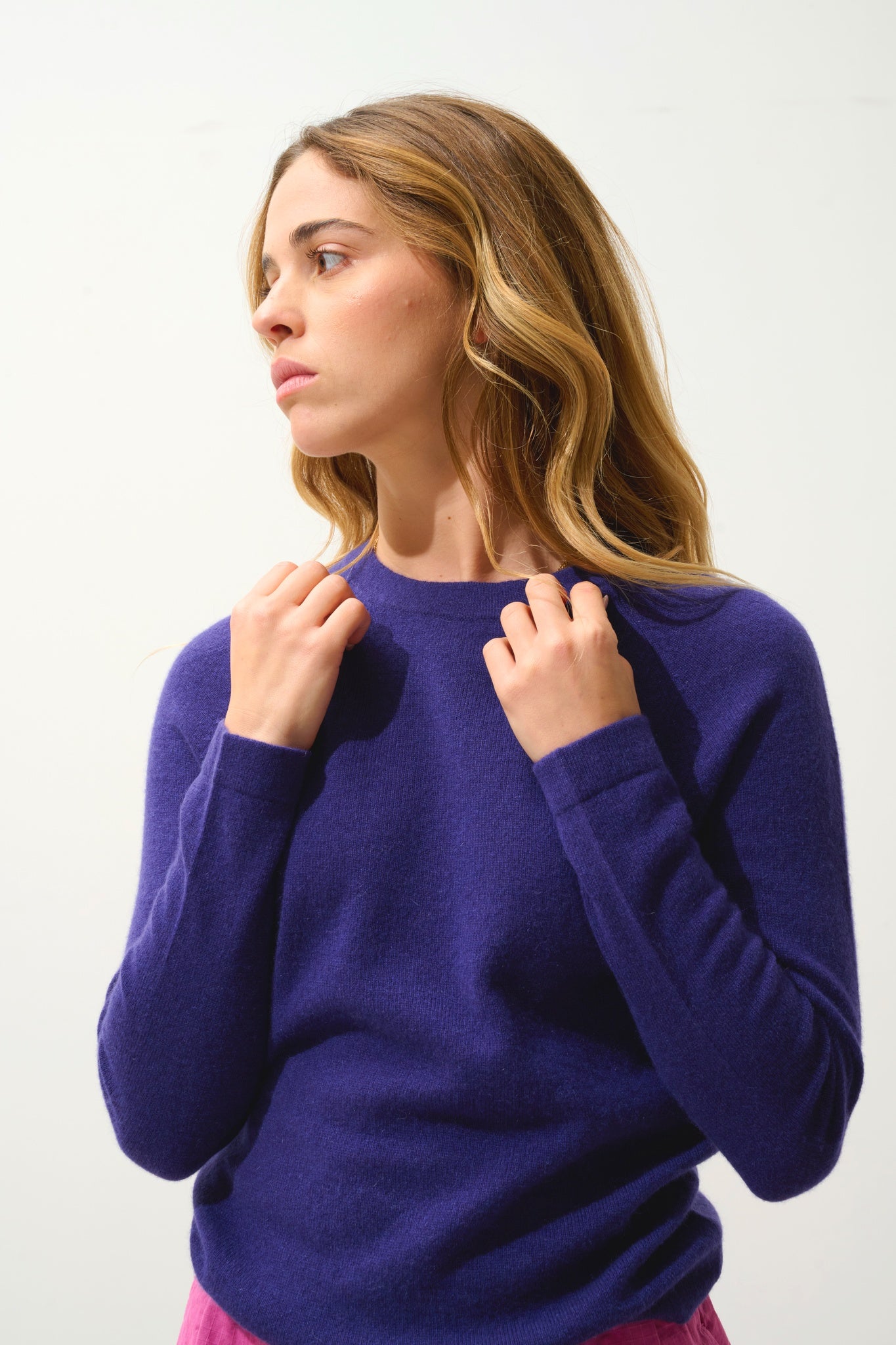 ECRIN pull col rond purple 100% cachemire