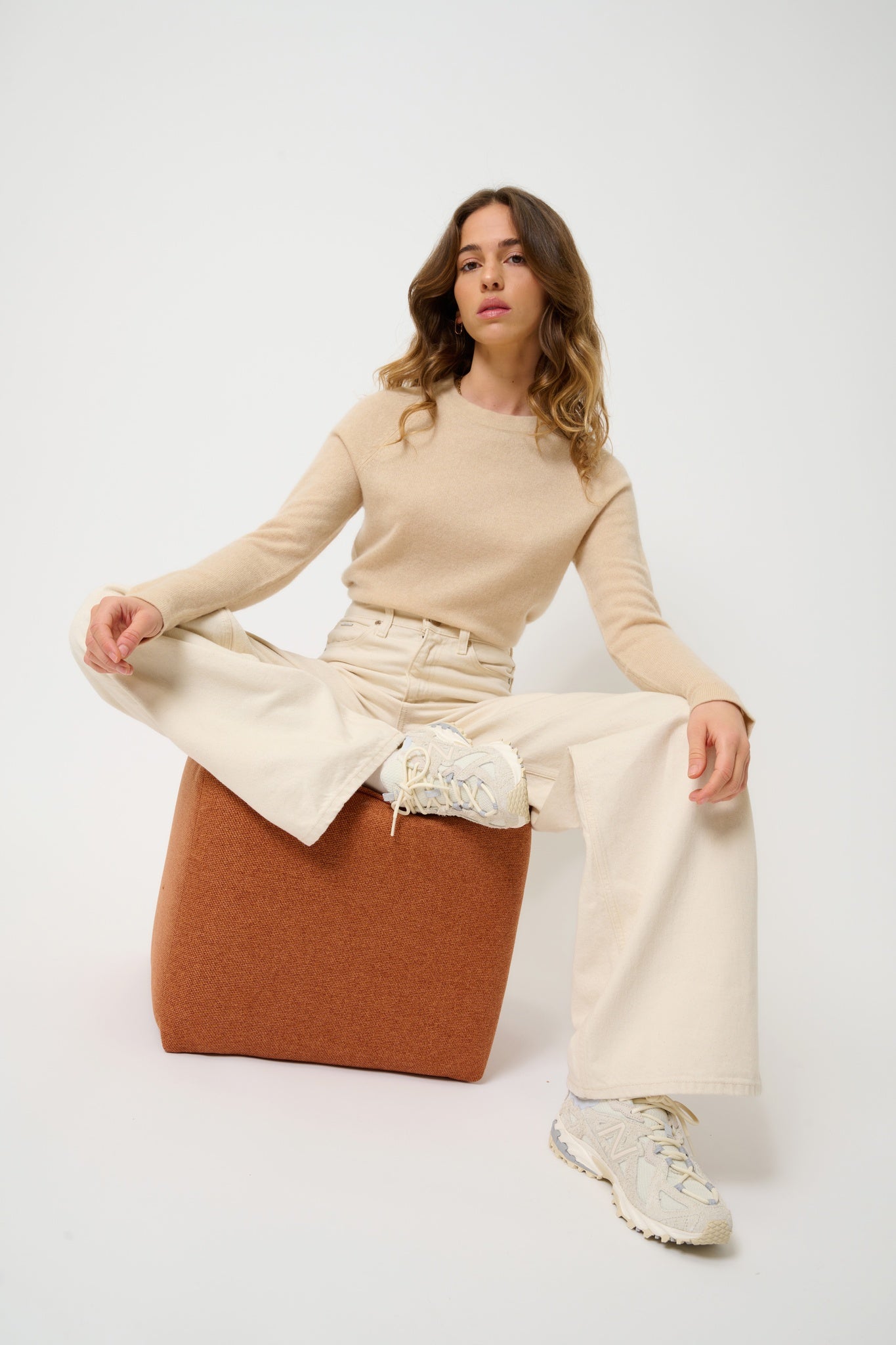 ECRIN pull col rond sable 100% cachemire