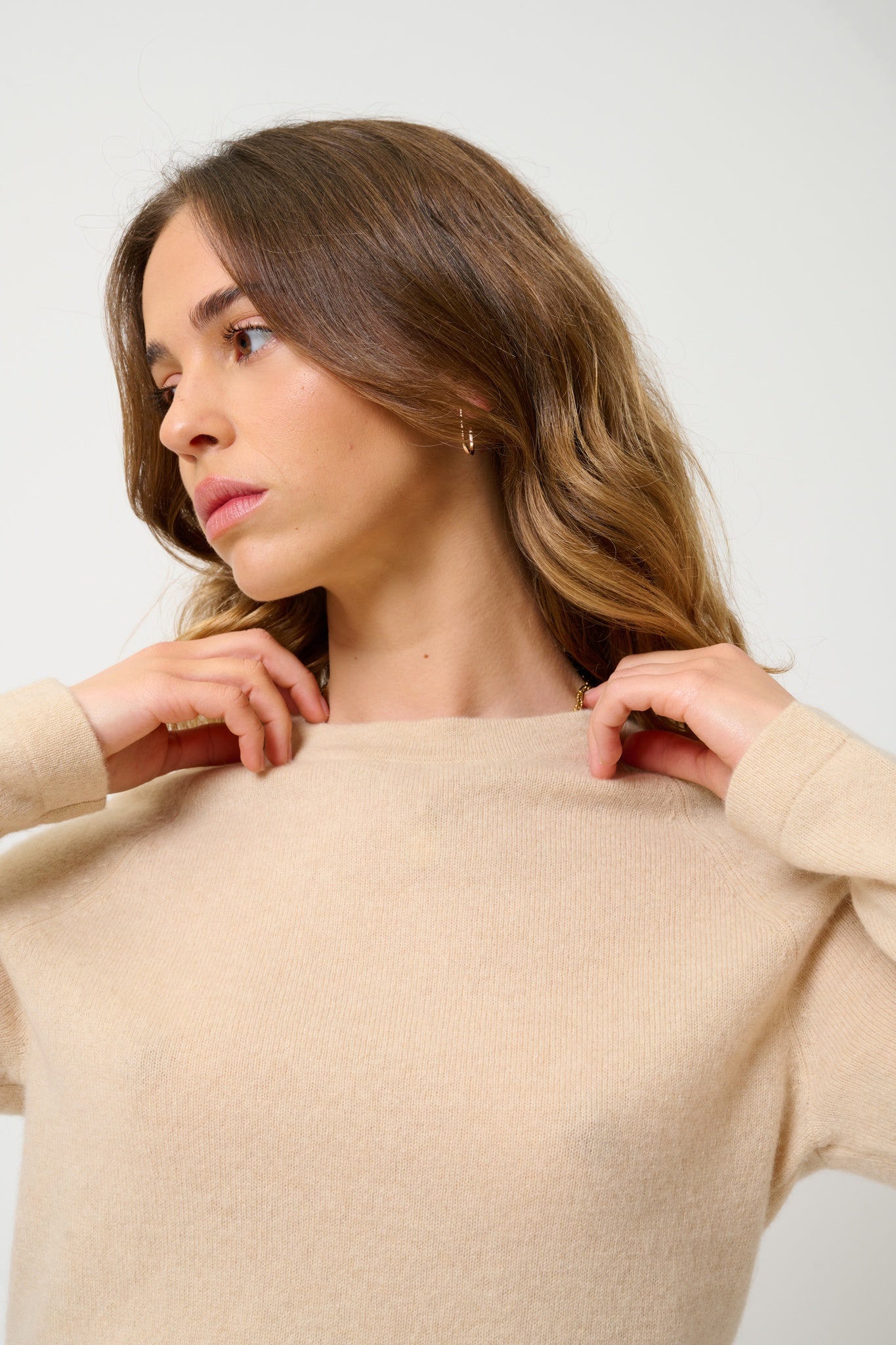 ECRIN pull col rond sable 100% cachemire