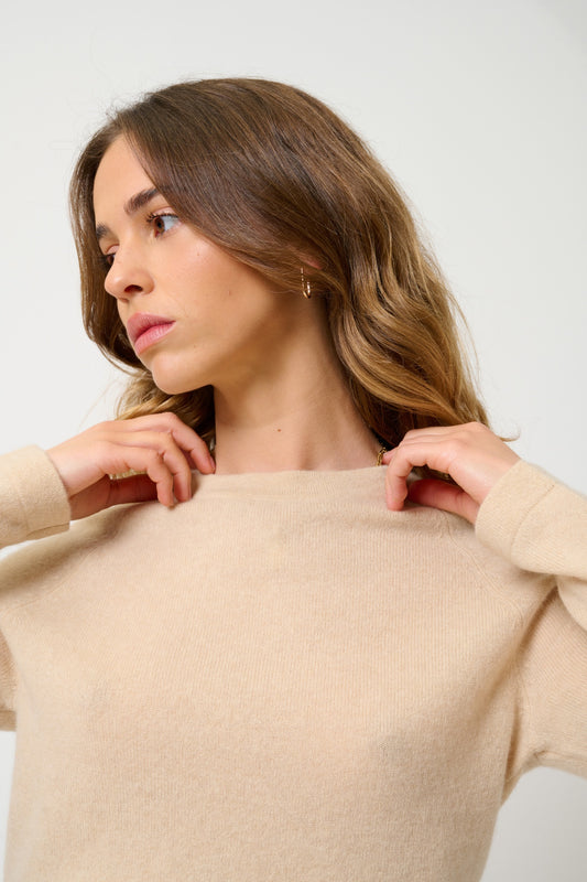 ECRIN pull col rond sable 100% cachemire