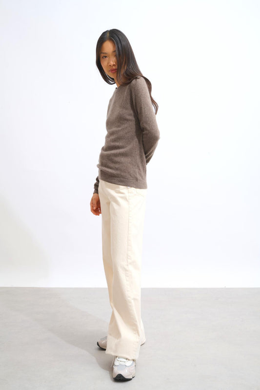 ECRIN taupe mottled round-neck sweater 100% cashmere