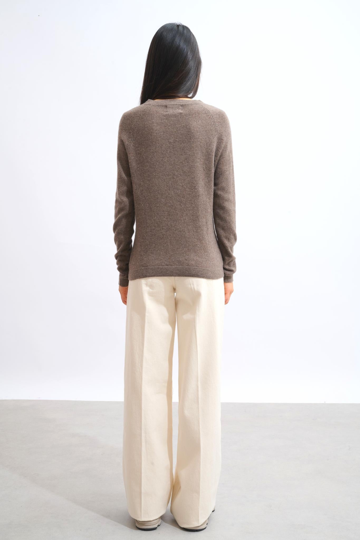 ECRIN Pullover mit Rundhalsausschnitt taupe meliert 100% Kaschmir