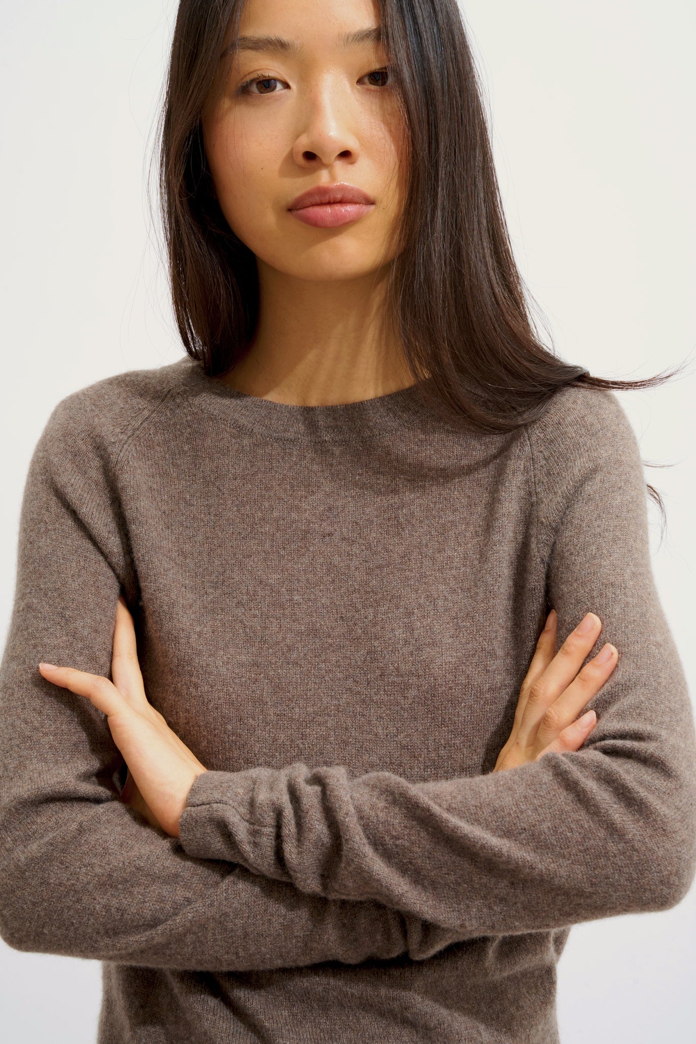 ECRIN pull col rond taupe chiné 100% cachemire