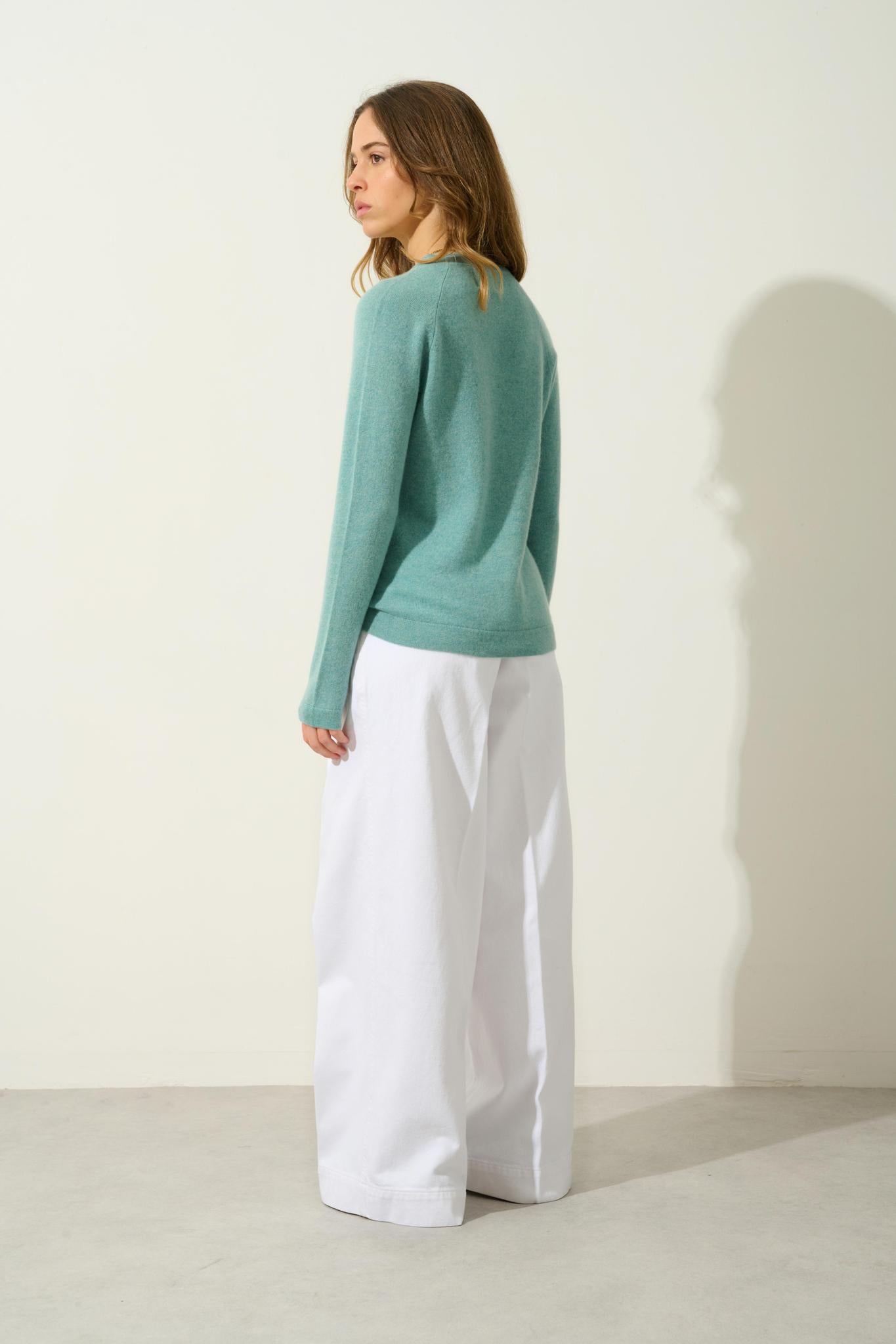 ECRIN Pullover mit Rundhalsausschnitt grün meliert 100% Kaschmir