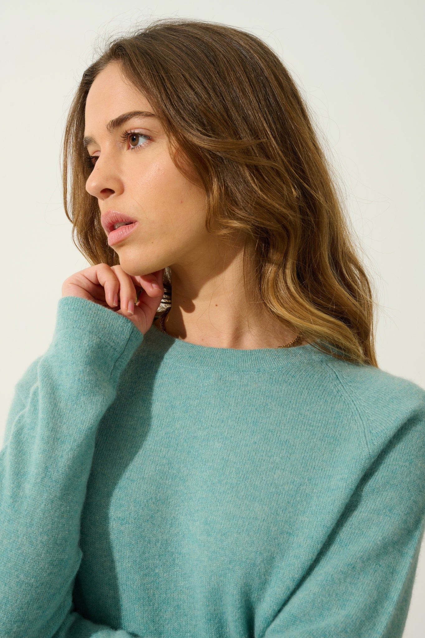 ECRIN pull col rond vert chiné 100% cachemire