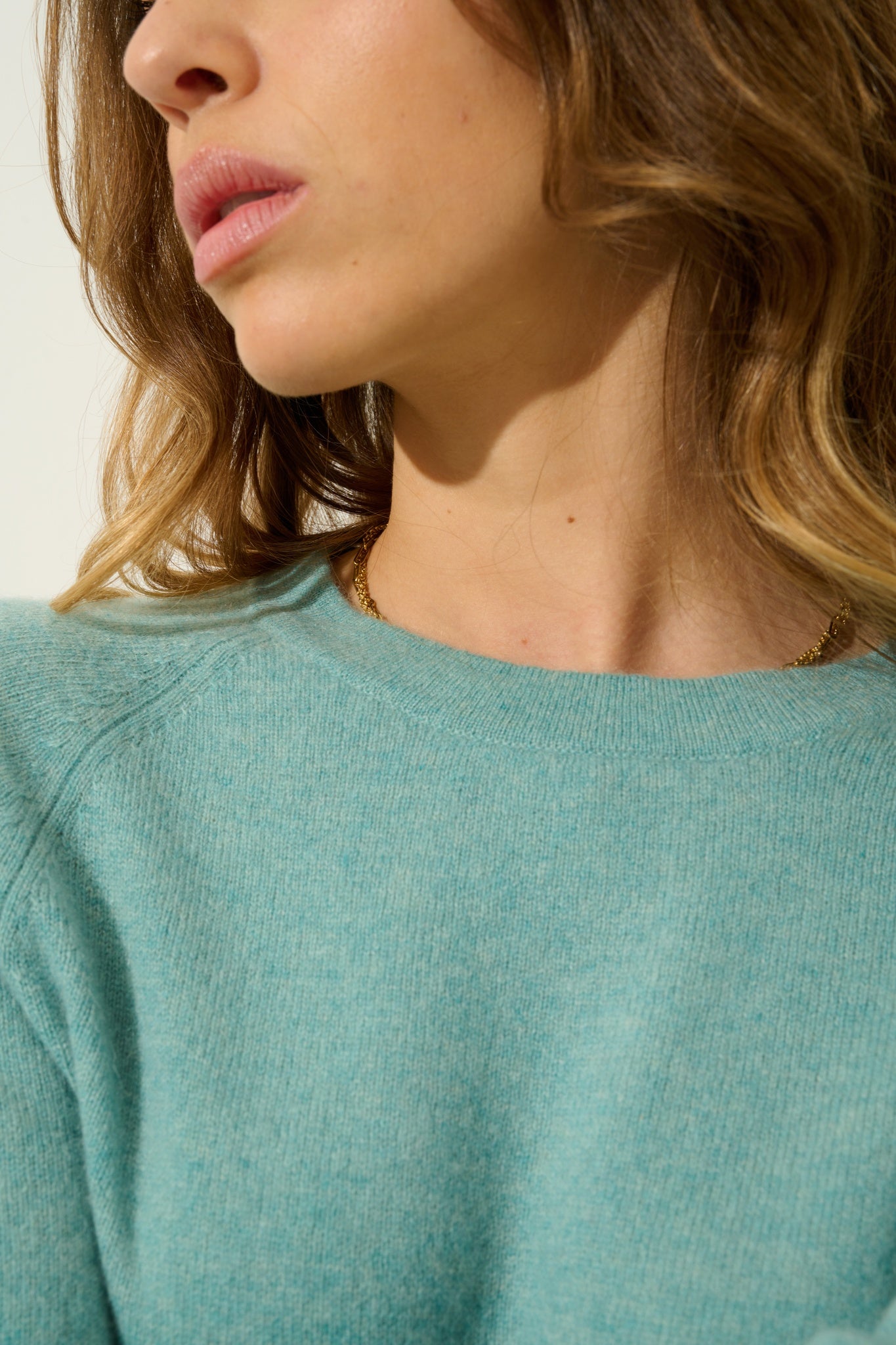 ECRIN pull col rond vert chiné 100% cachemire