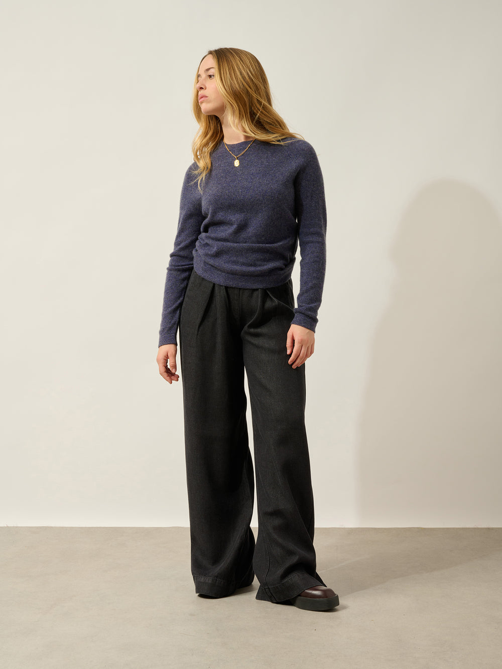 ECRIN pull col rond violet gris chiné 100% cachemire