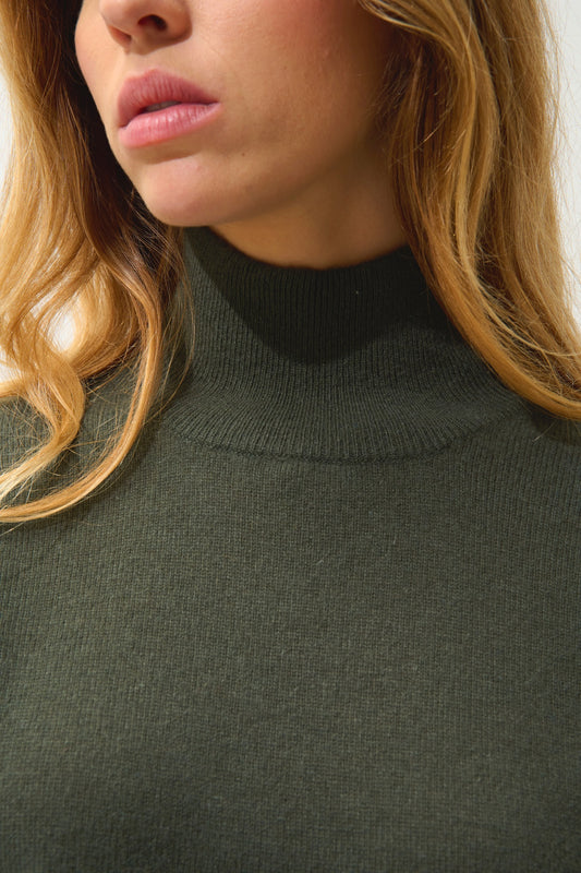 EILEEN pull col roulé kaki 100% cachemire