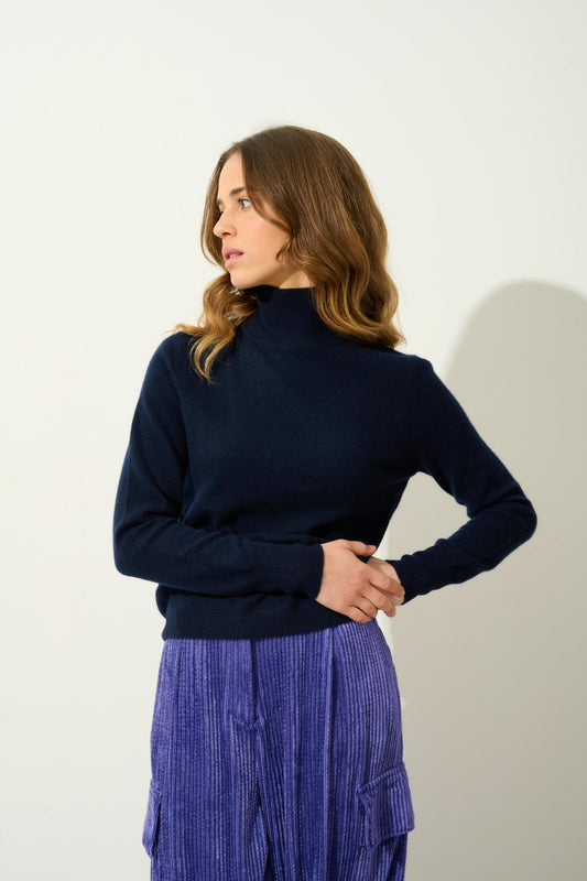 EILEEN navy turtleneck sweater 100% cashmere