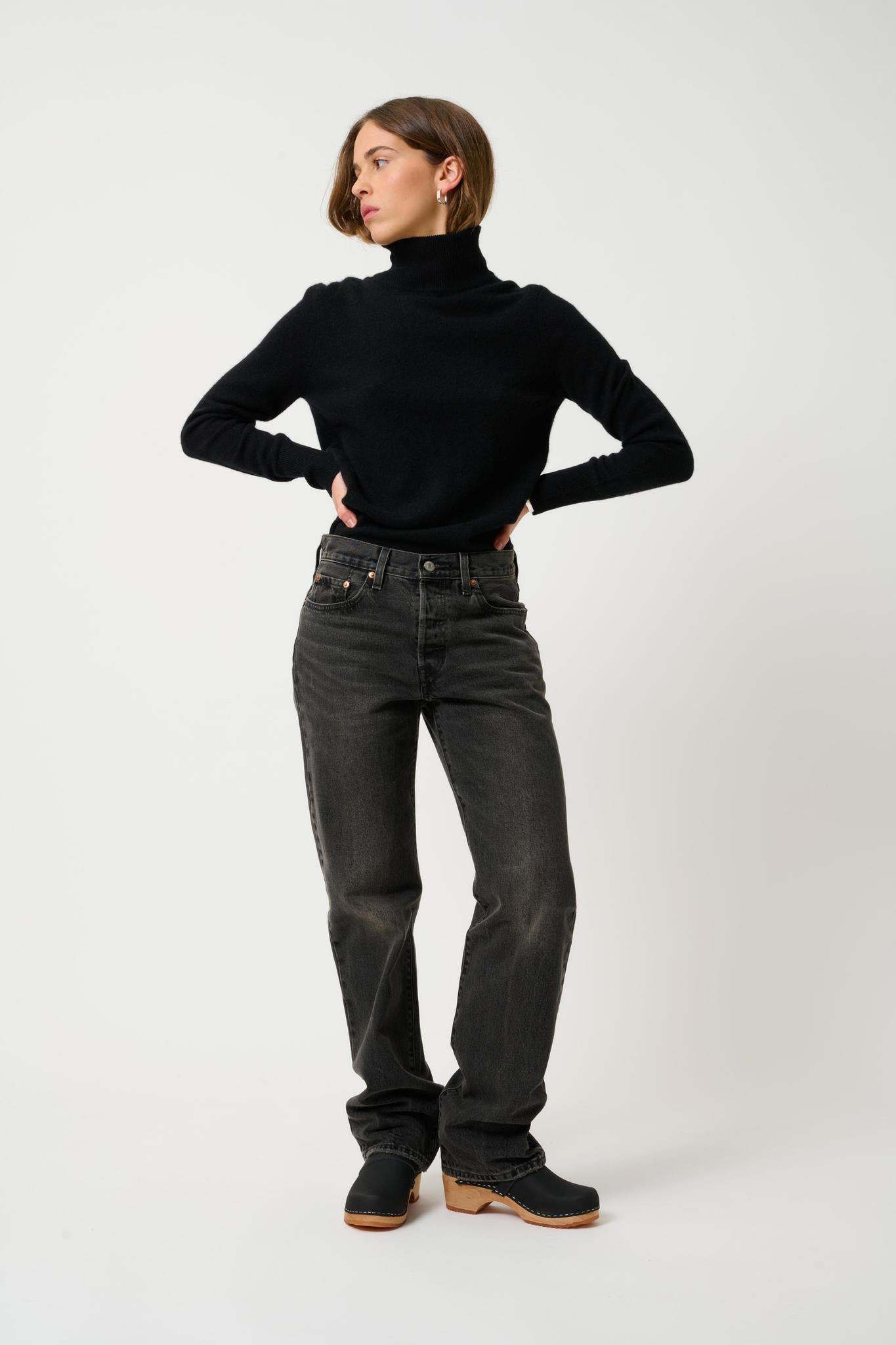 EILEEN pull col roulé noir 100% cachemire