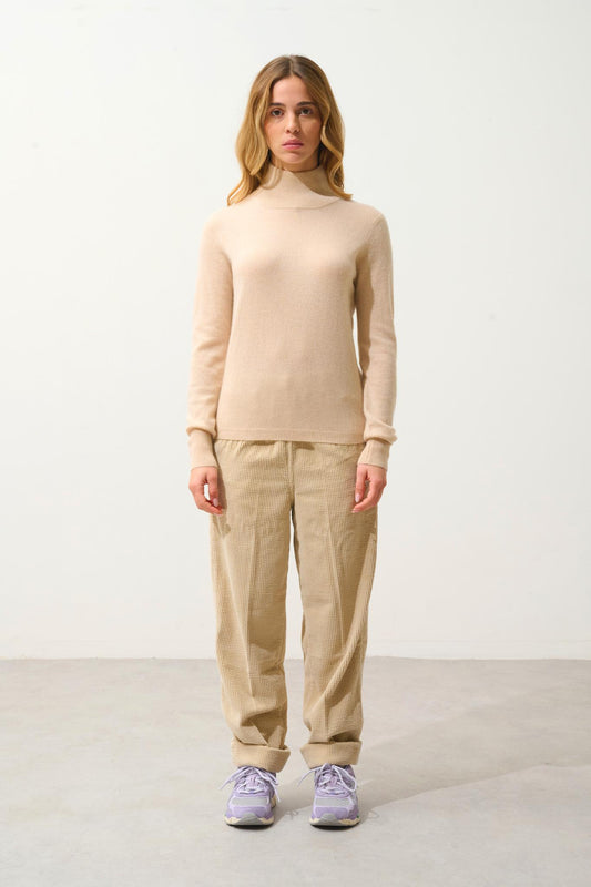 EILEEN pull col roulé sable 100% cachemire