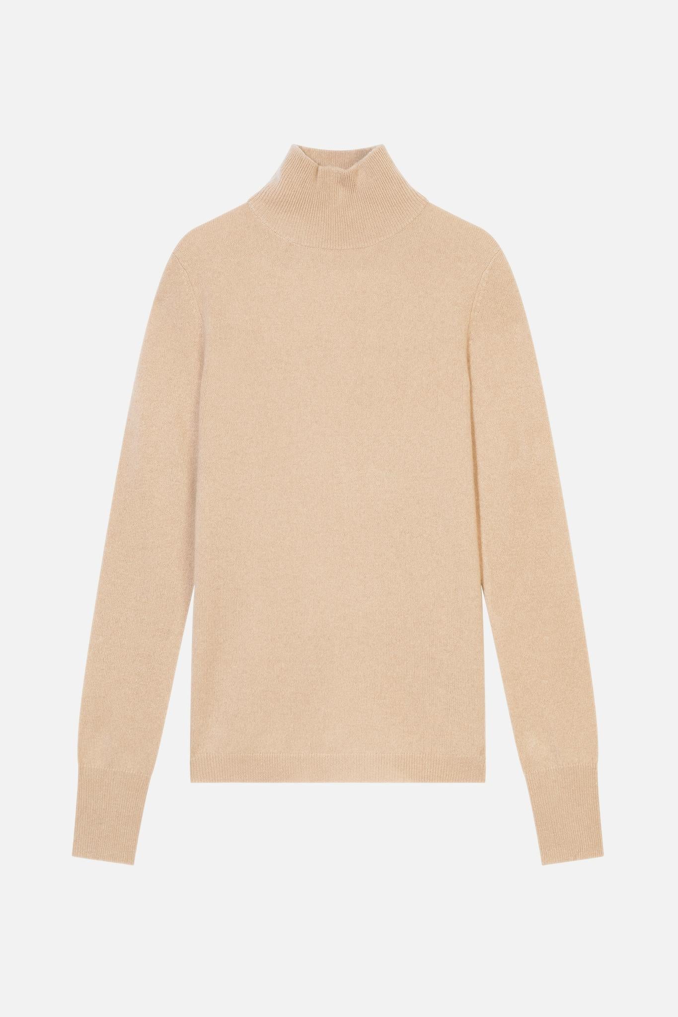 EILEEN pull col roulé sable 100% cachemire