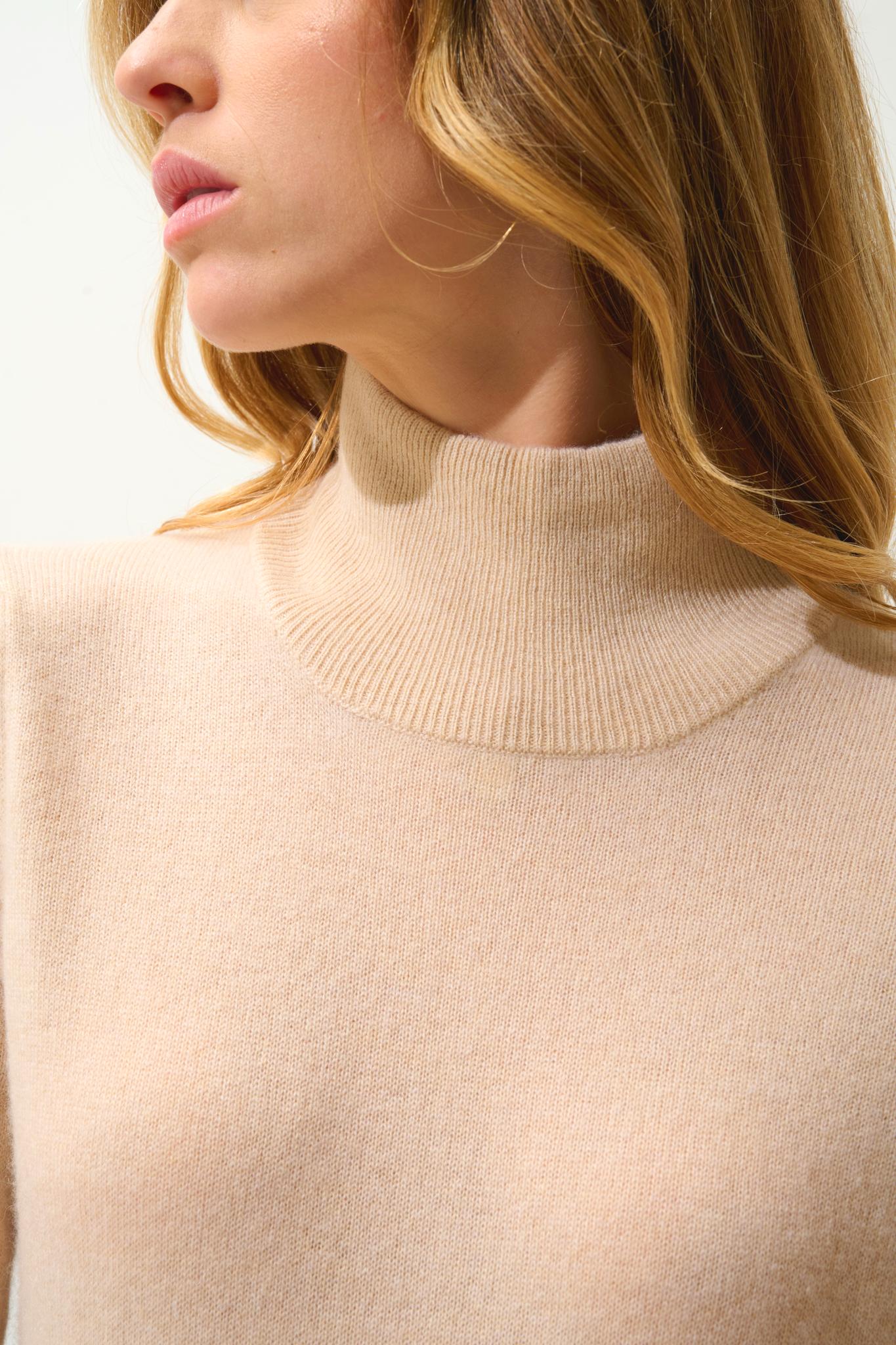 EILEEN pull col roulé sable 100% cachemire