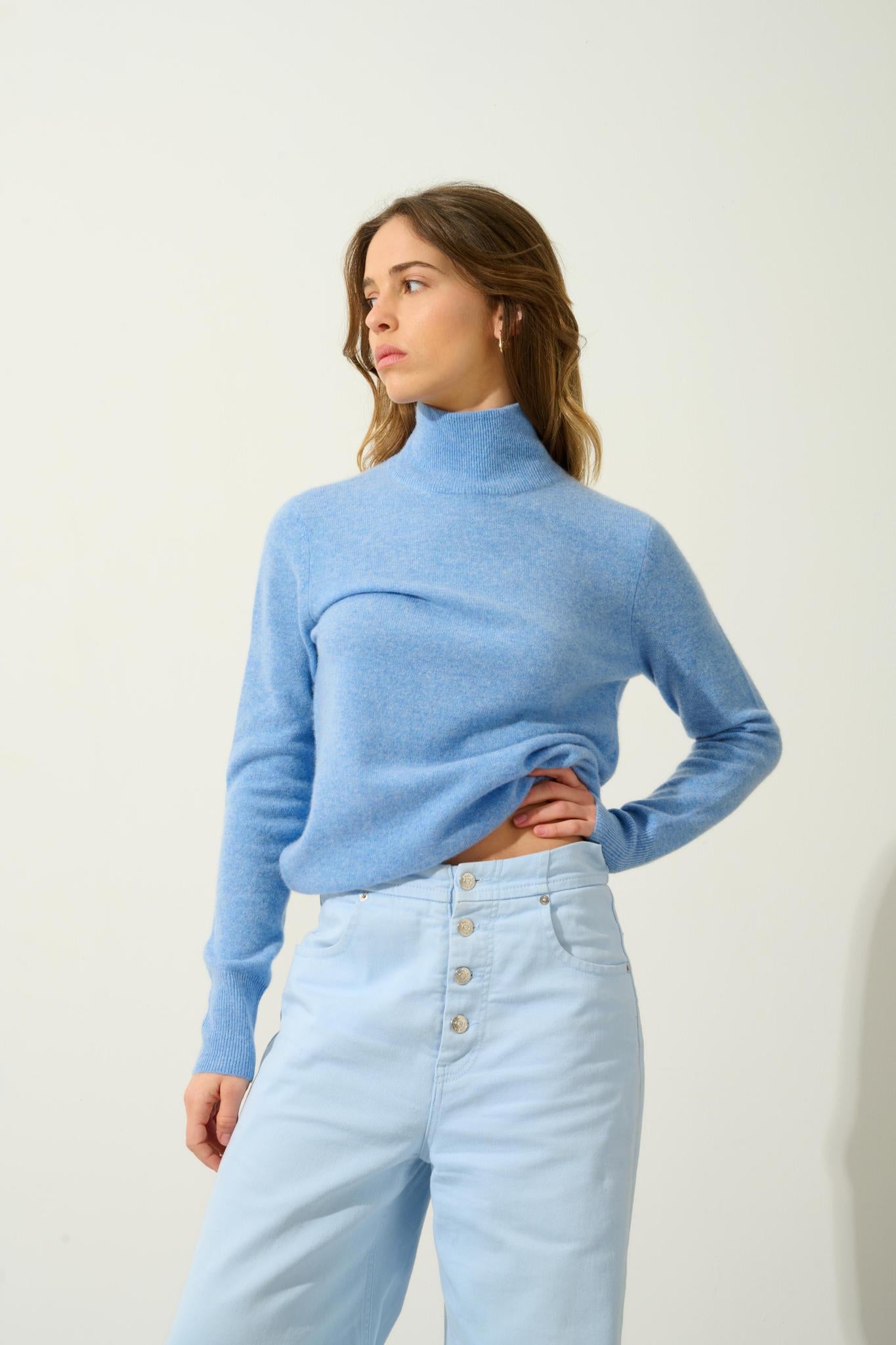 EILEEN turtleneck sweater sky 100% cashmere