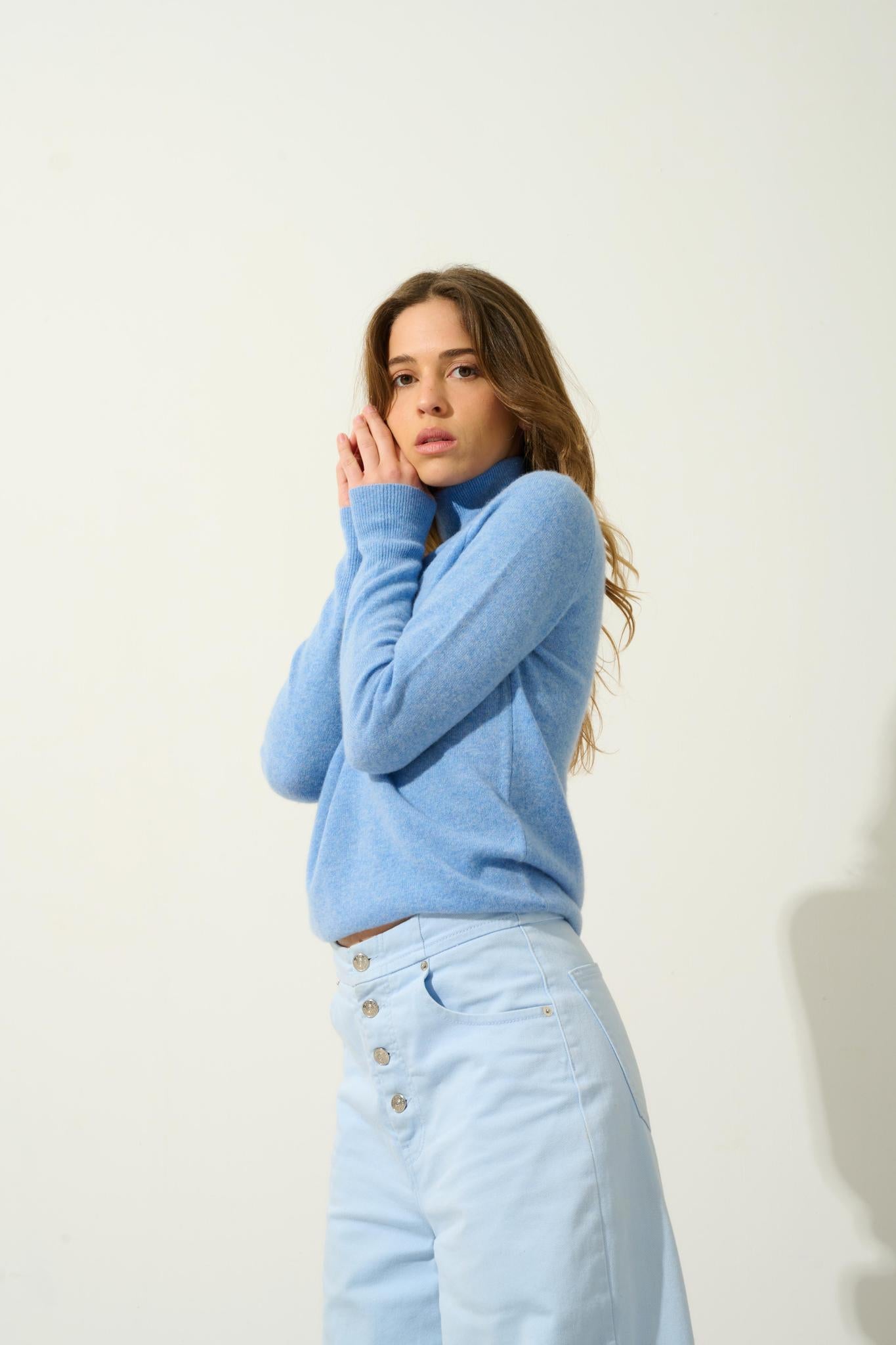 EILEEN turtleneck sweater sky 100% cashmere