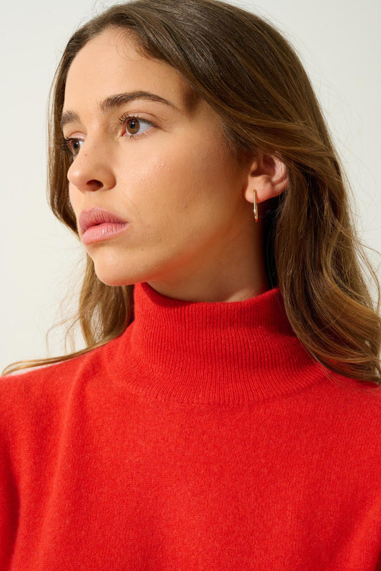 EILEEN tomato turtleneck sweater 100% cashmere