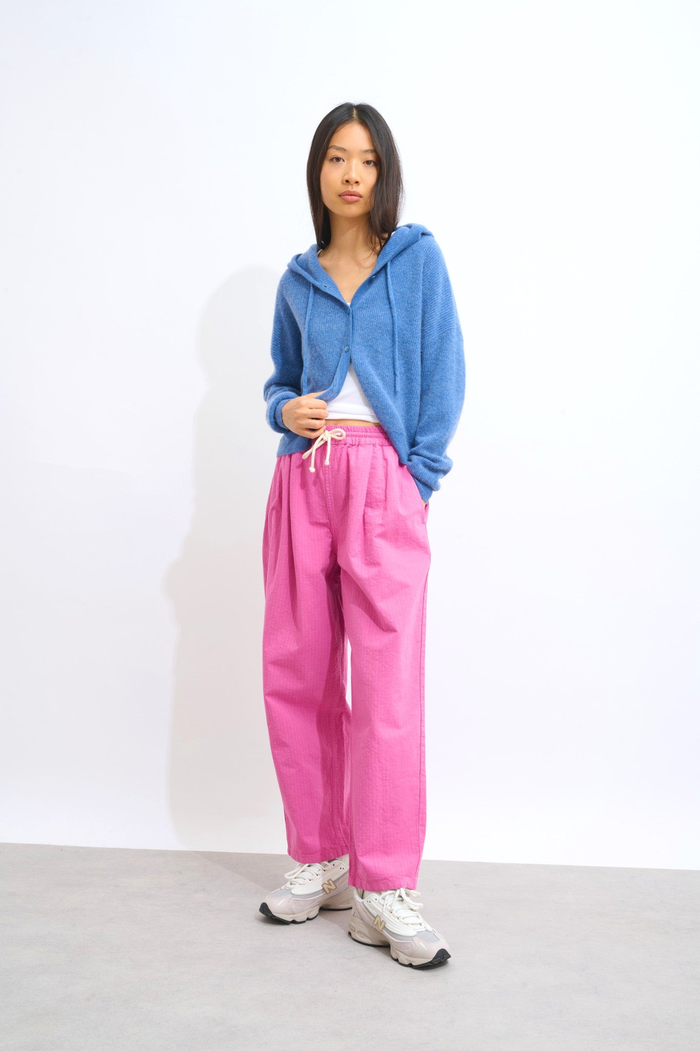 elara cardigan capuche bleu denim 100% cachemire