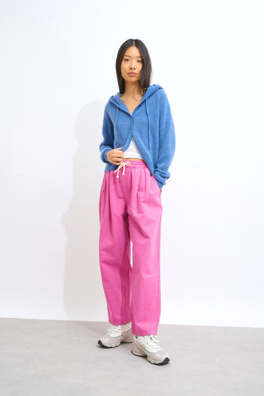 elara cardigan capuche bleu denim 100% cachemire