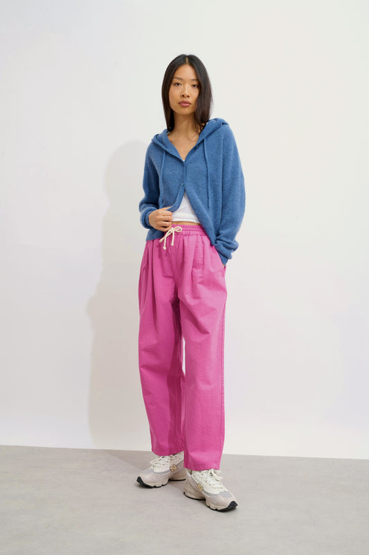 ELARA cardigan capuche bleu denim 100% cachemire