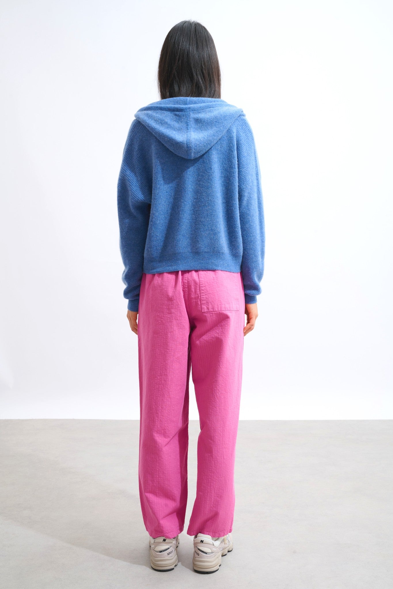 elara cardigan capuche bleu denim 100% cachemire