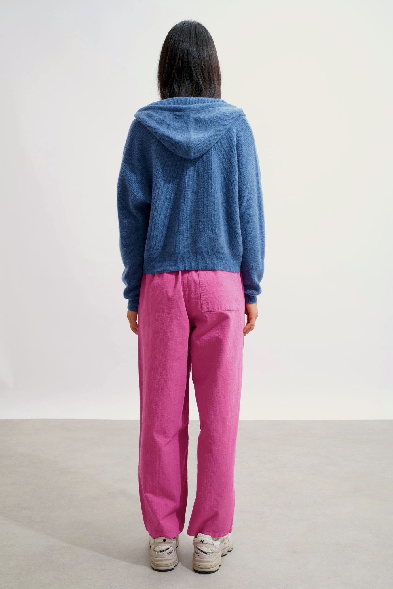 ELARA cardigan capuche bleu denim 100% cachemire