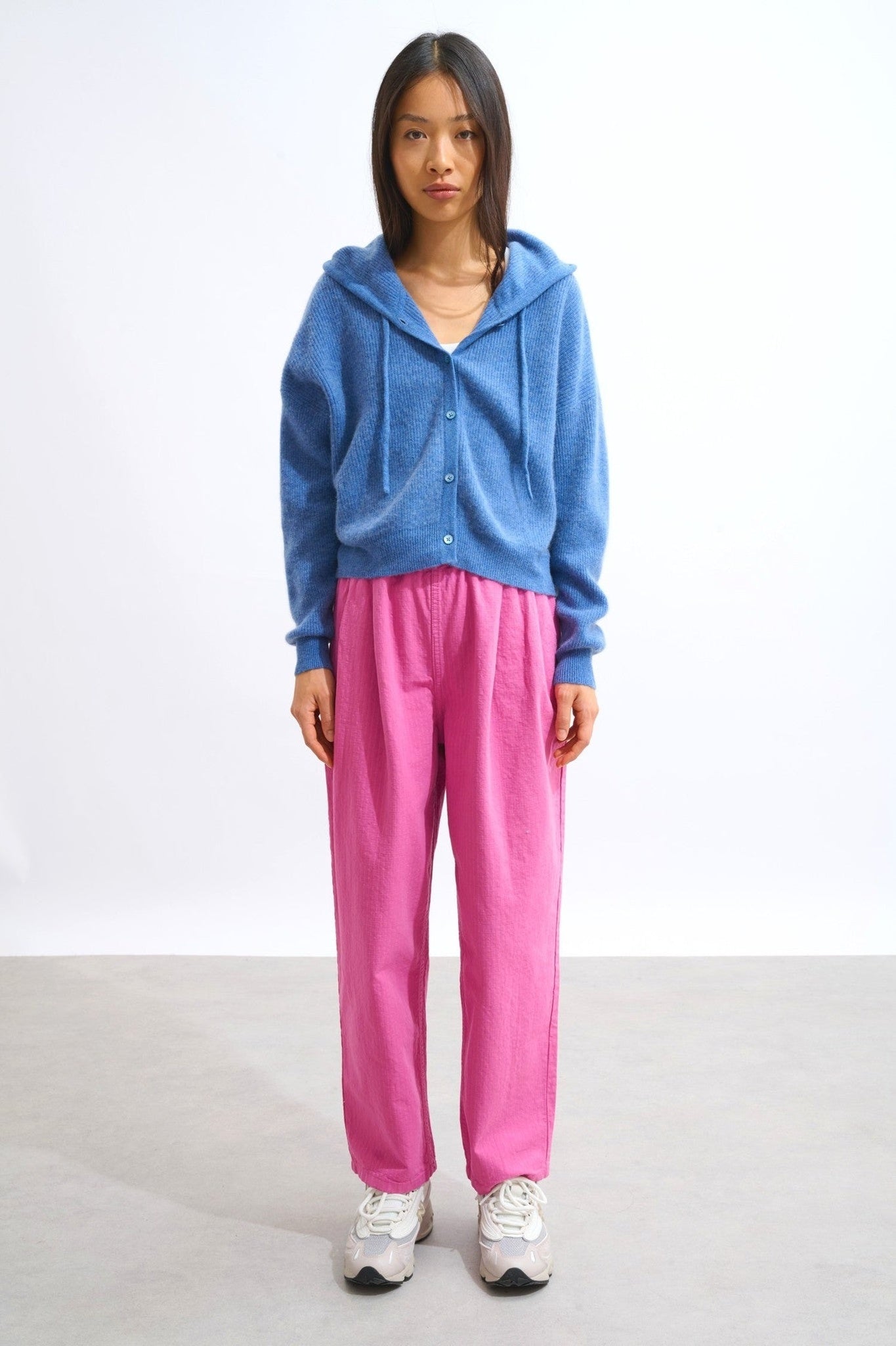 elara cardigan capuche bleu denim 100% cachemire