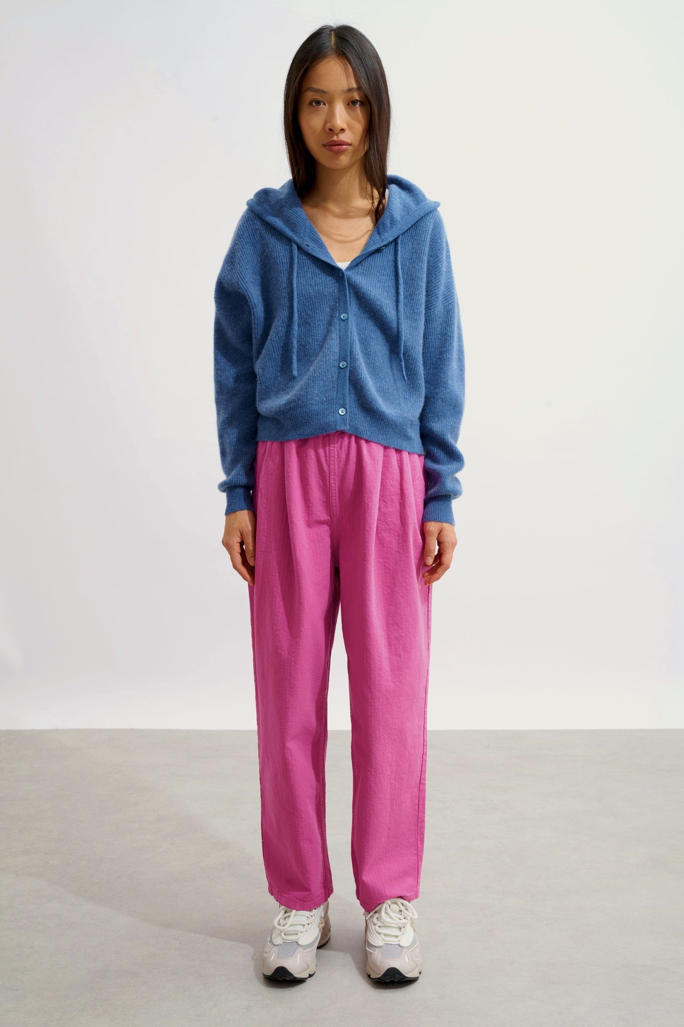 ELARA cardigan capuche bleu denim 100% cachemire