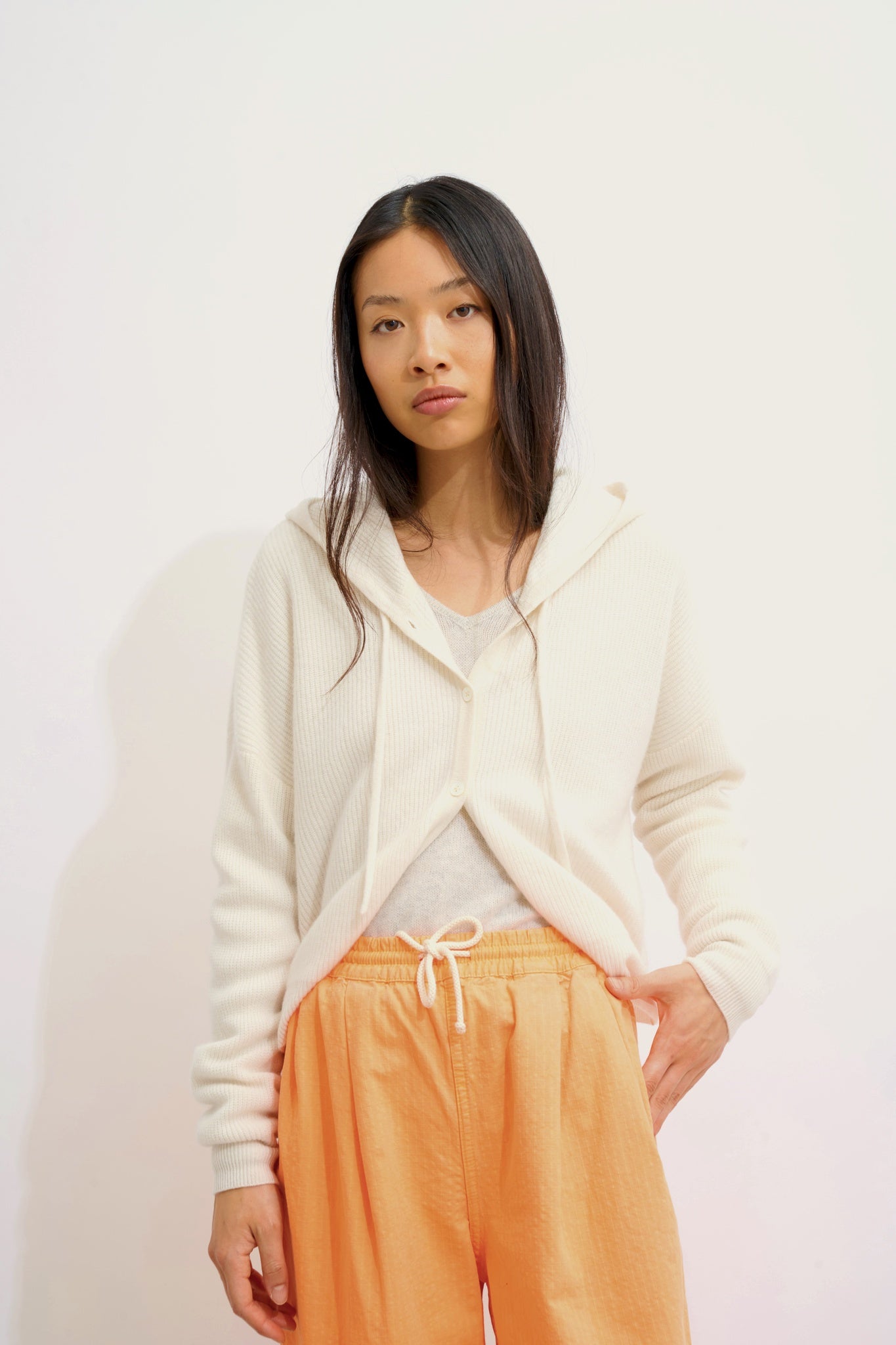 ELARA cardigan capuche ivoire 100% cachemire