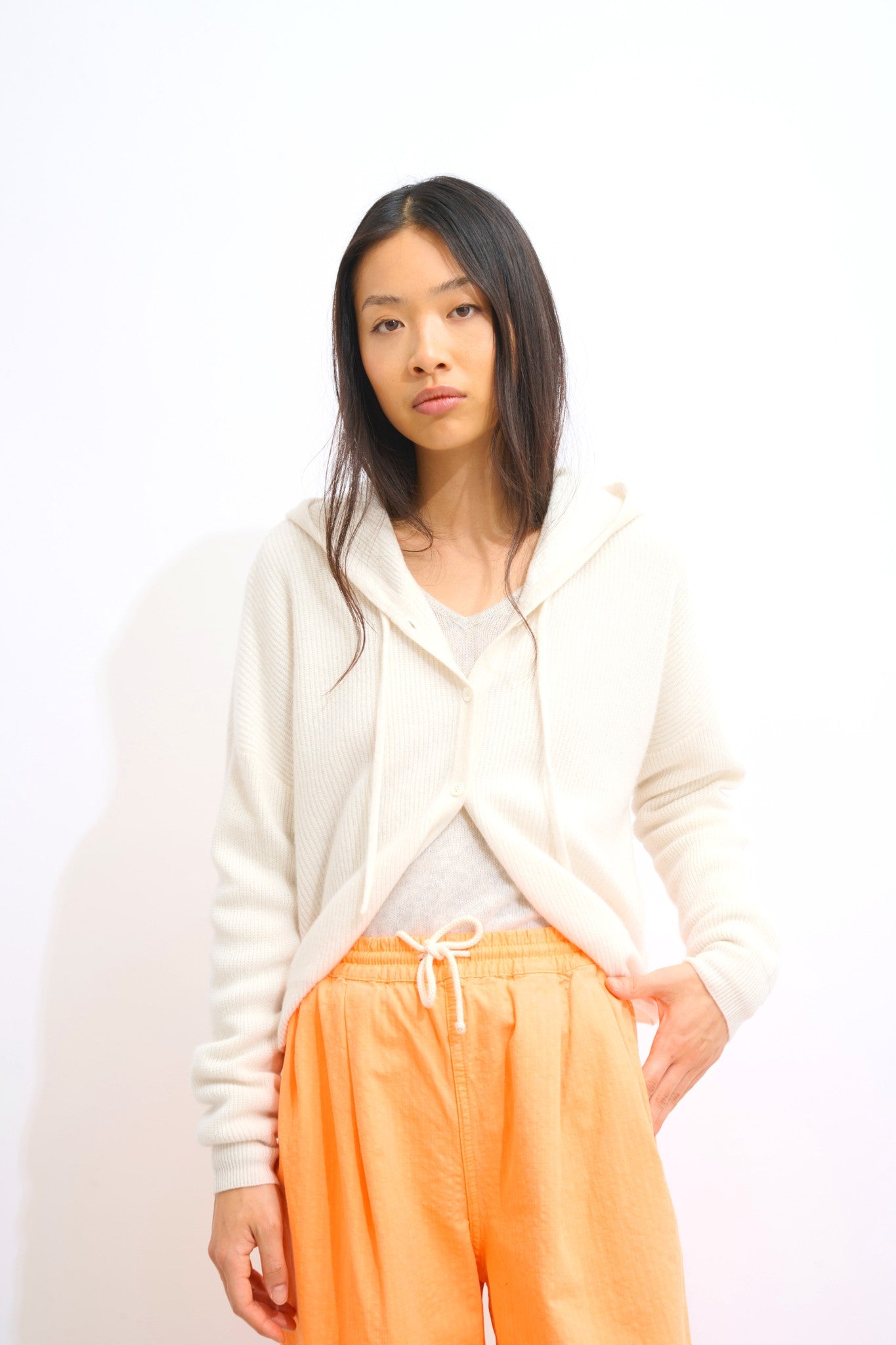 elara cardigan capuche ivoire 100% cachemire