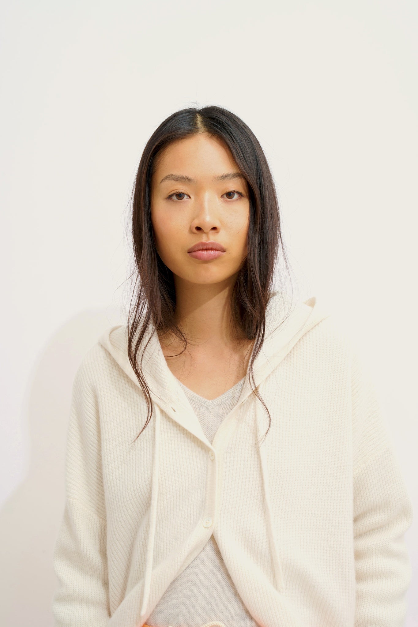 ELARA cardigan capuche ivoire 100% cachemire