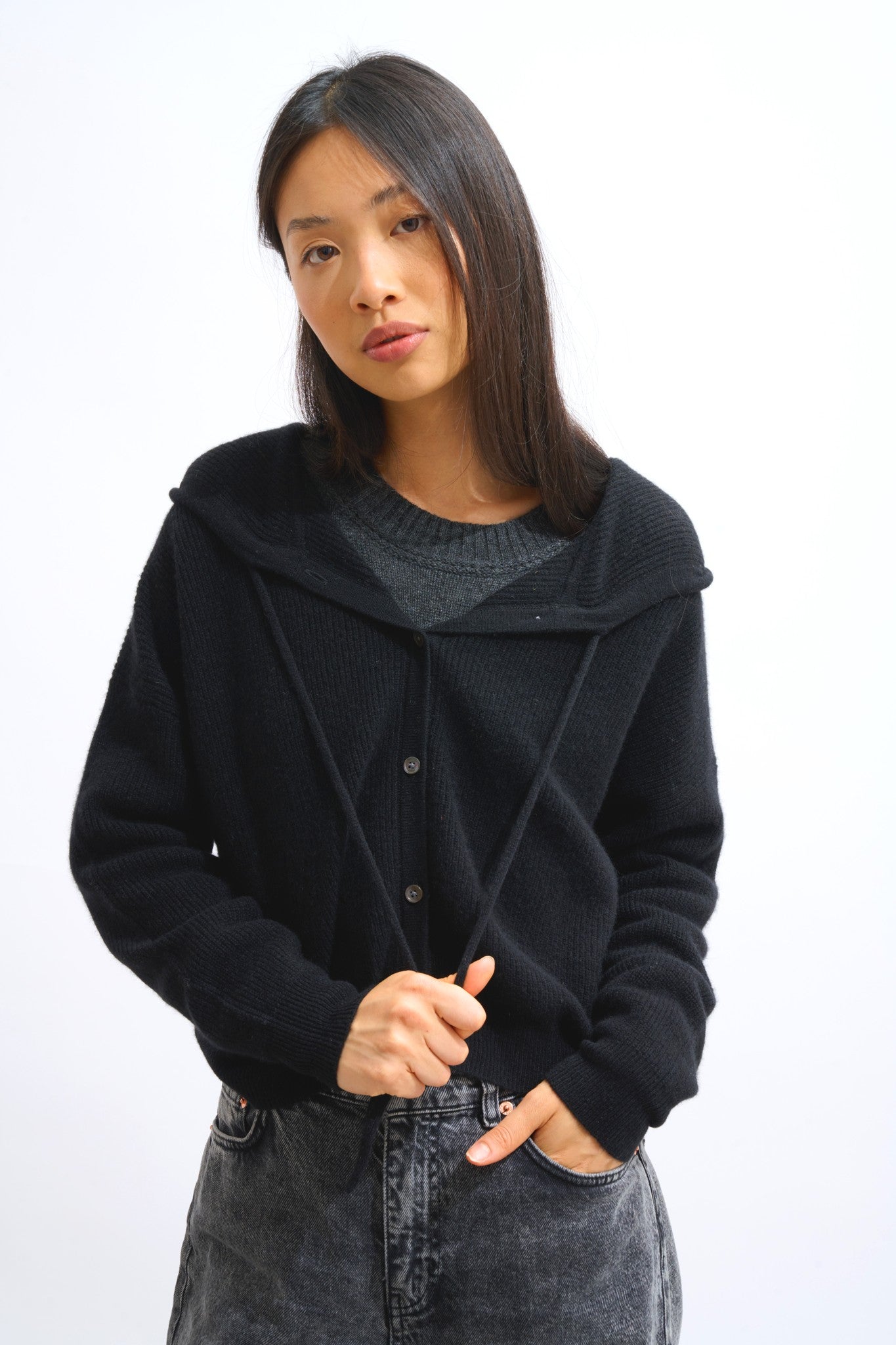 elara cardigan capuche noir 100% cachemire