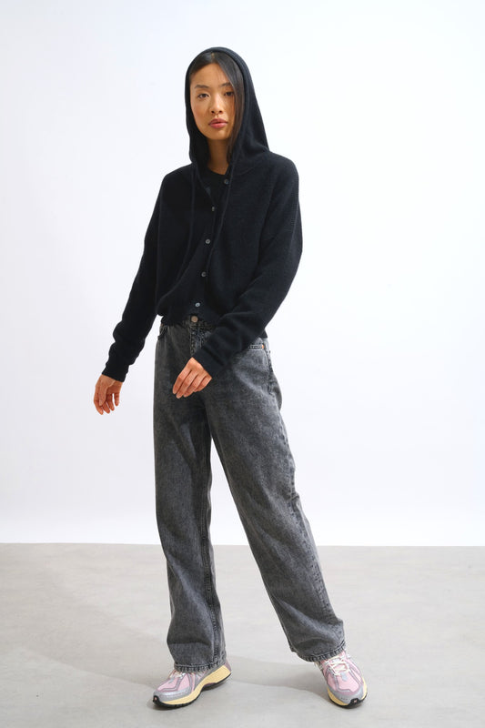 elara cardigan capuche noir 100% cachemire