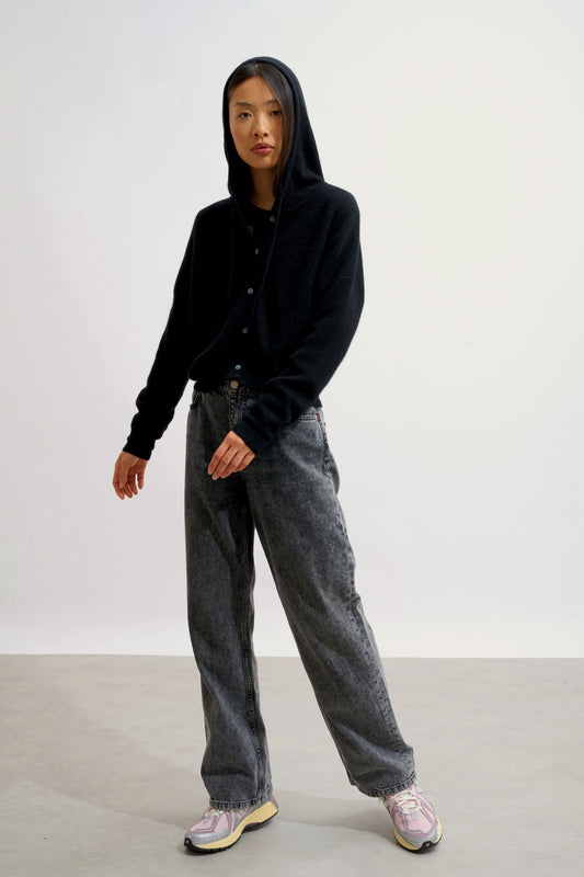 ELARA cardigan capuche noir 100% cachemire