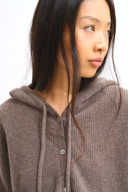 elara cardigan capuche taupe chiné 100% cachemire