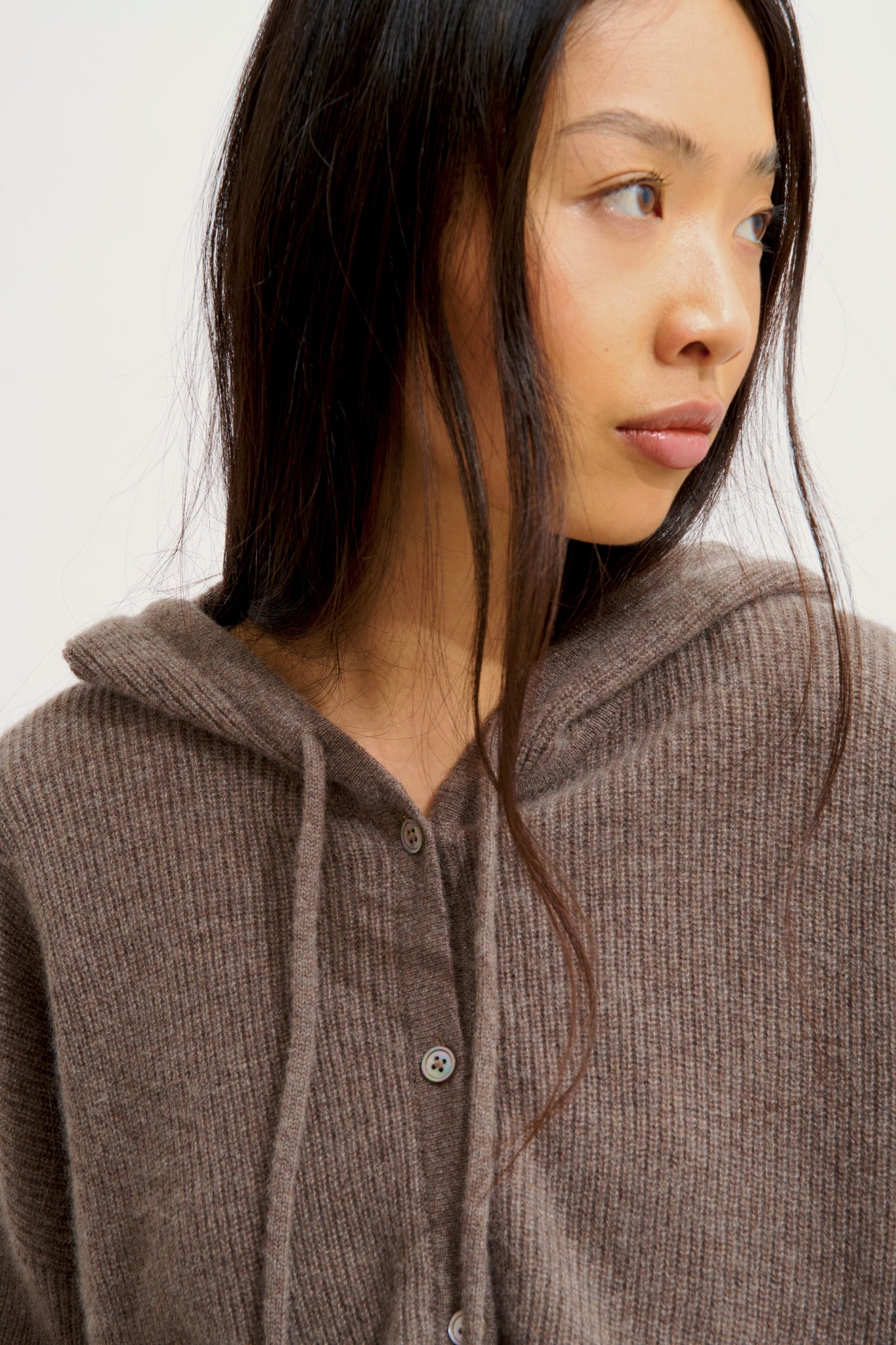 ELARA cardigan capuche taupe chiné 100% cachemire