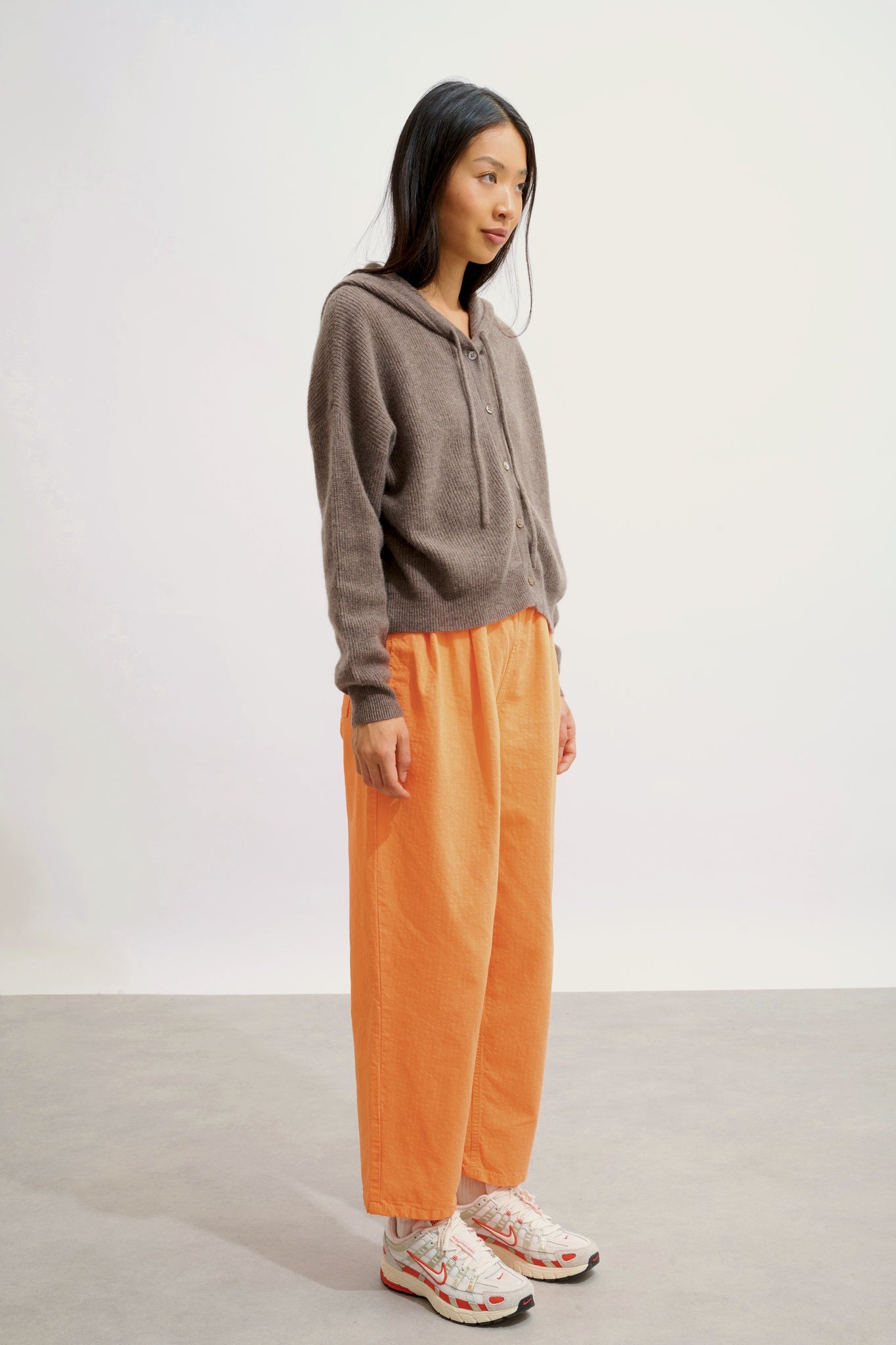 ELARA cardigan capuche taupe chiné 100% cachemire