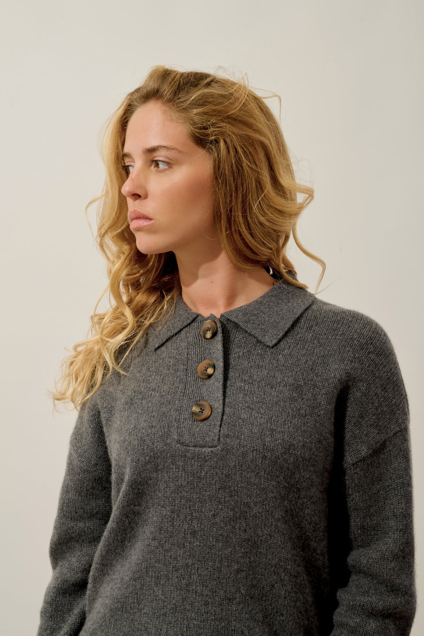 ELA polo 6 fils anthracite chiné 100% cachemire