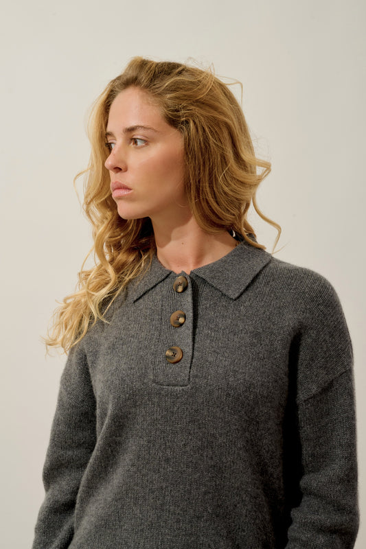 ELA polo 6 fils anthracite chiné 100% cachemire