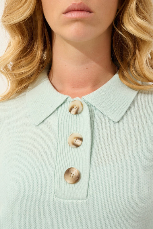 ela polo 6 fils vert lagon 100% cachemire